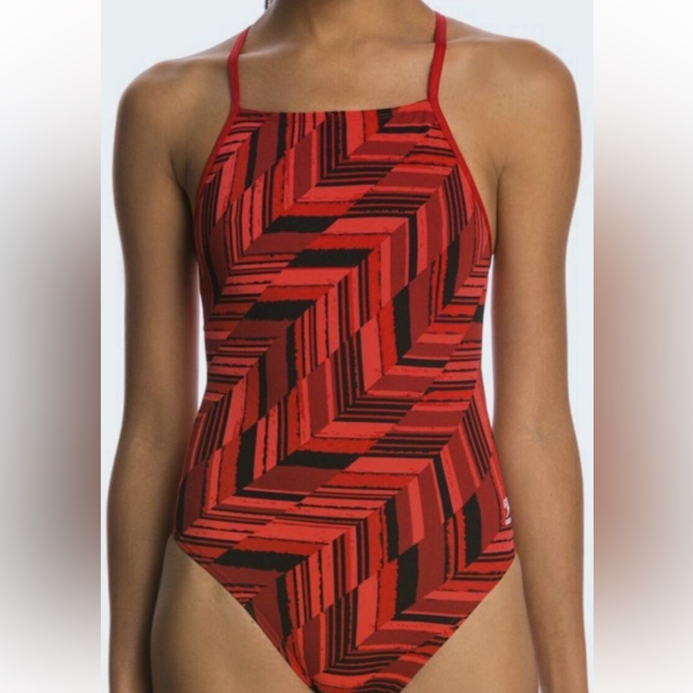 Speedo‎ Endurance+ Angles Free Back Womens Performance Racing Swimsuit Red